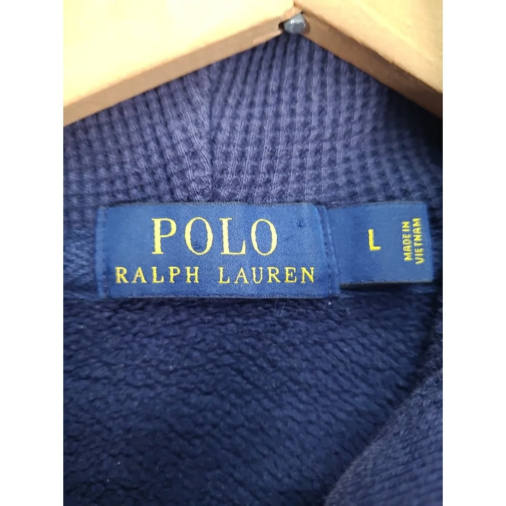 Polo Ralph Lauren Mens Sz Lg Heavy Weight Blue Full Zip Hoodie Yellow Pony Logo